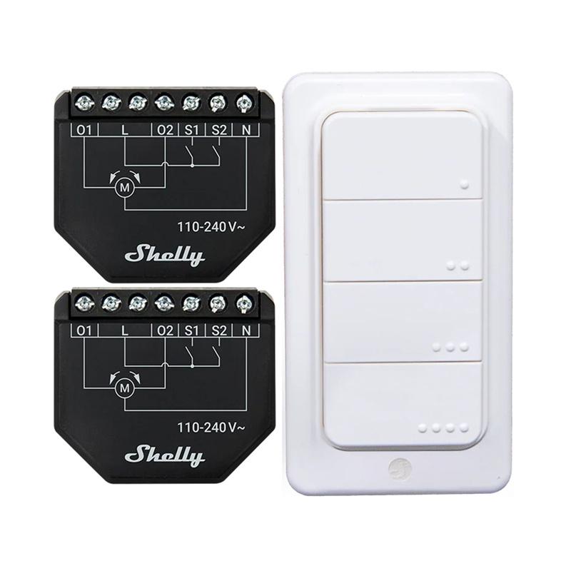 Set of 2 WiFi Shutter Controllers for Blinds/Curtains Shelly Shutter + BLU RC Button 4