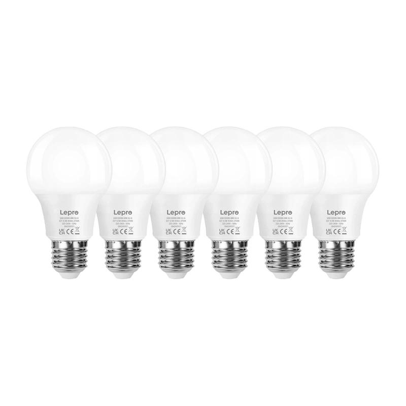 LEPRO 100089-WW-EU-6 LED Bulb, E27, A60, 8.5W (60W), 806 lm, 2700K (warm), 180°, 6-pack
