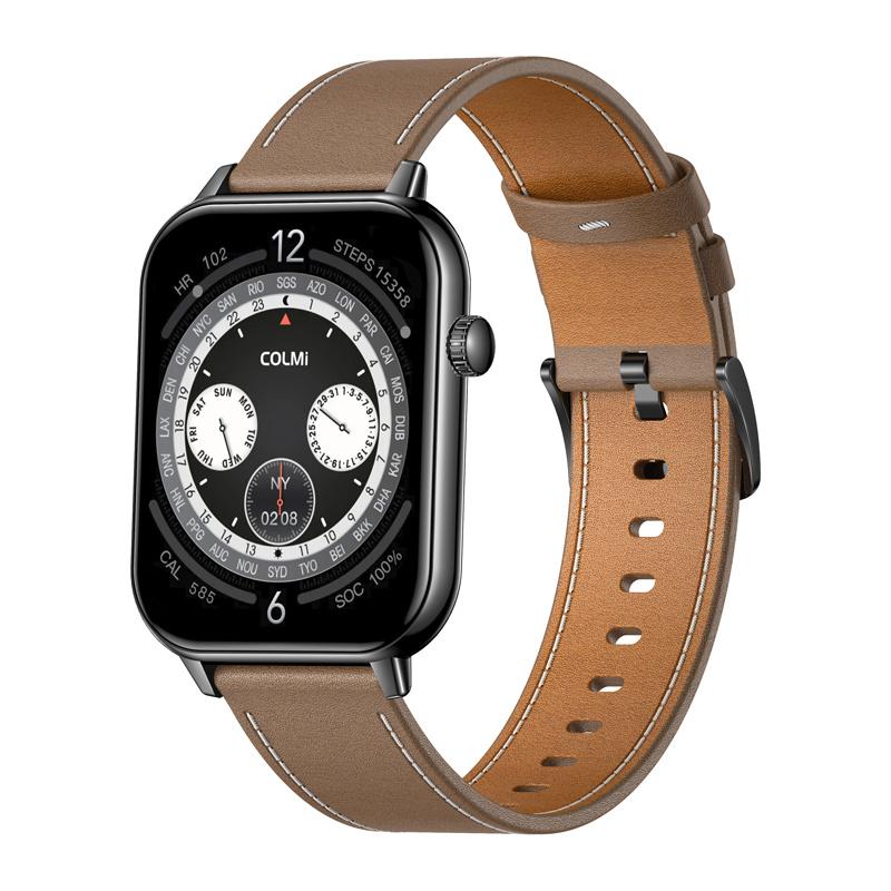 COLMI C28 Smartwatch – Black + Brown Leather Strap