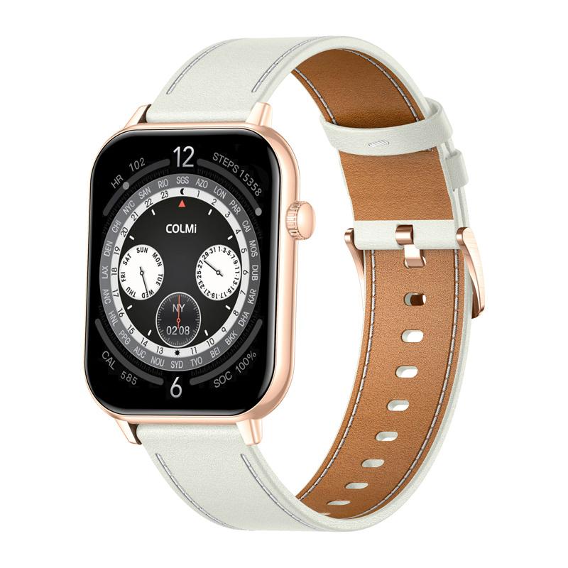 COLMI C28 Smartwatch in Gold with a White Leather Strap
