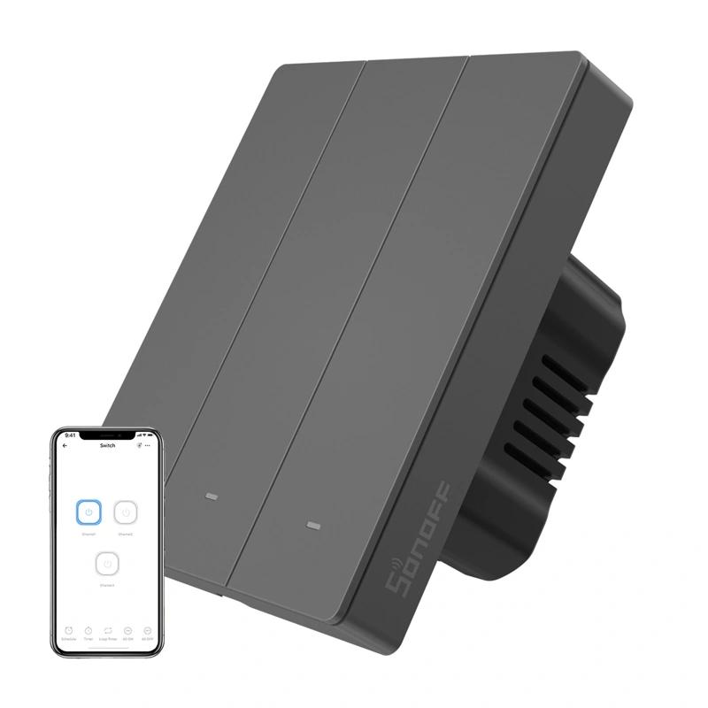 Smart WiFi wall switch SONOFF M5-3C-80 (3-channel, for frame, graphite)